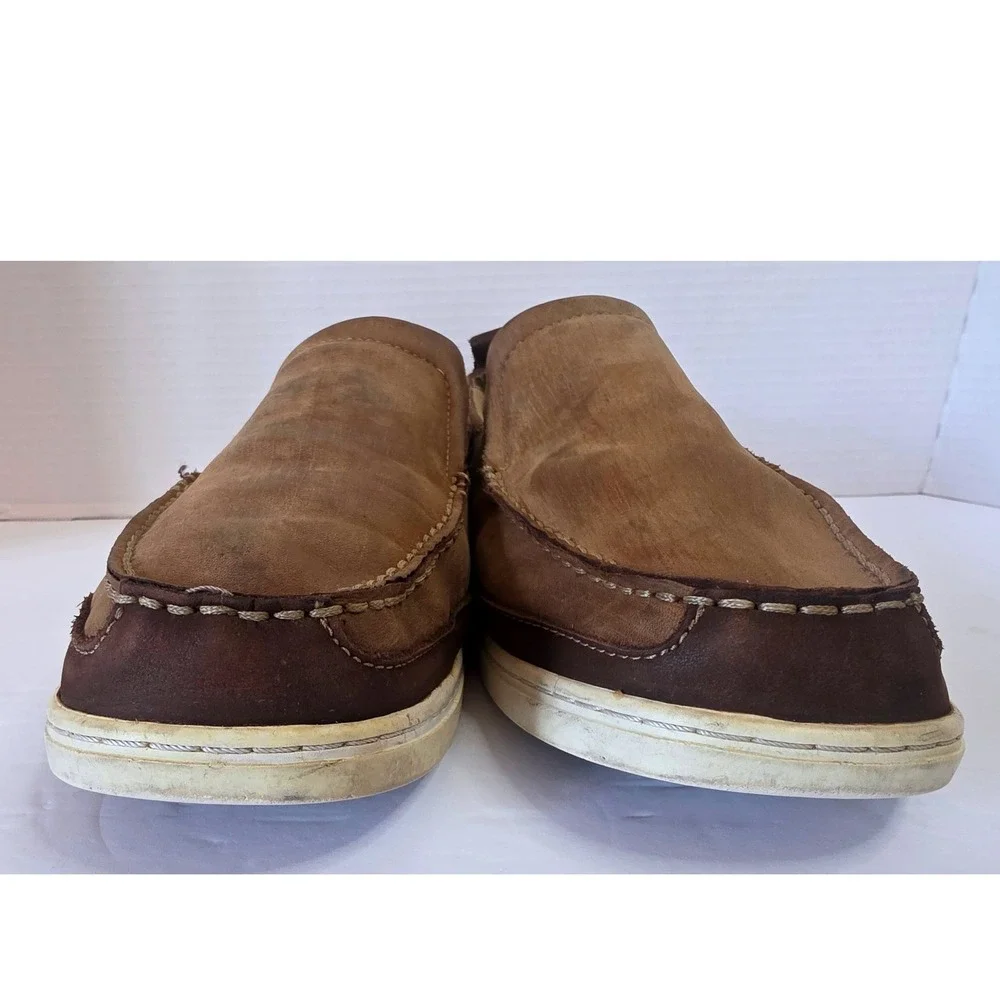 Margaritaville 'Cabana' Brown Leather Slip On Moc Toe Loafers Casual SZ 13
